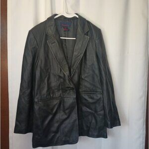 Denim & Co Womens Lamb Leather Blazer Jacket Medium Black Quiet Luxury Y2K 90s